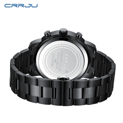 Crrju Watch with Stainless Steel Waterproof Chronograph Quartz and with date