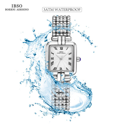 Ibso Luxury Style Quartz Watch Super Simple Stainless Steel Strap Square Dial and Waterproof