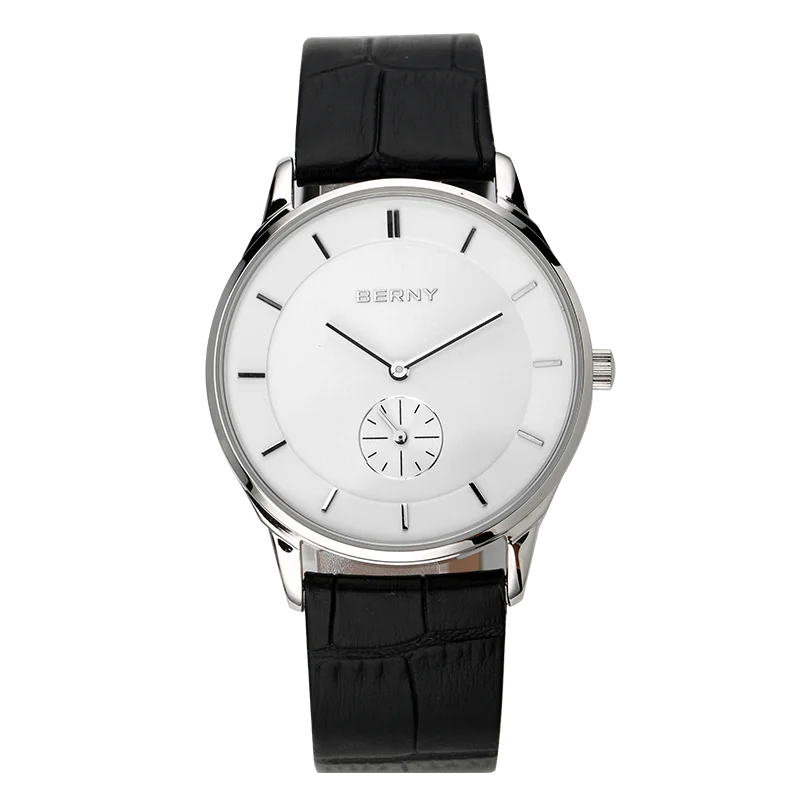 Berny Quartz Ultra-thin Simple Dial Watch Leather Band and Waterproof