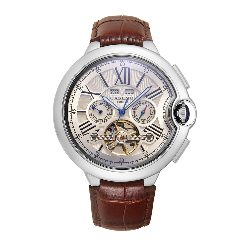 Caseno Tourbillon Business Mens Watch Automatic Multi-function Water Resistant