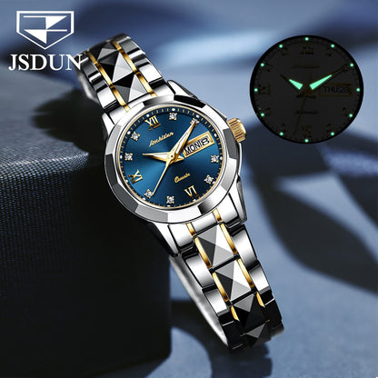Jsdun Watch Silver Gold Waterproof Stainless Steel