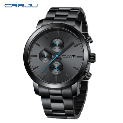 Crrju Watch with Stainless Steel Waterproof Chronograph Quartz and with date