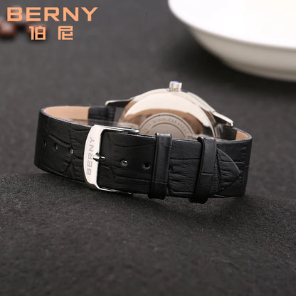 Berny Quartz Ultra-thin Simple Dial Watch Leather Band and Waterproof