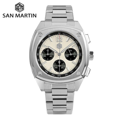 San Martin VK63 39.5mm  Sport Quartz Watch Stainless Steel Chronograph Waterproof