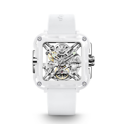 CIGA Design X Series White Ceramic Automatic Watch Skeleton Face with Silicone Strap