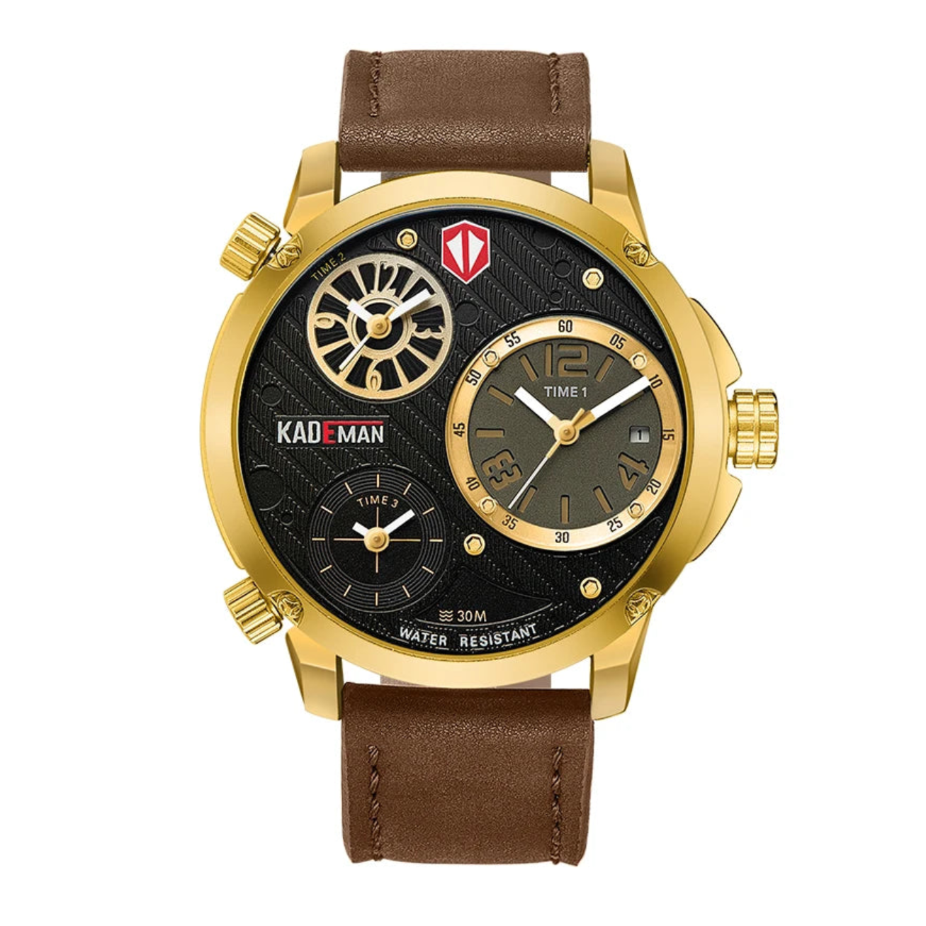 Kademan Quartz Big Dial Watch with Leather band and Waterproof