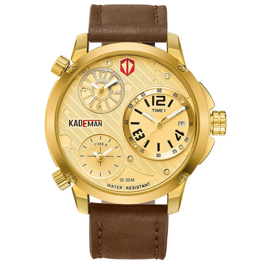 Kademan Quartz Big Dial Watch with Leather band and Waterproof