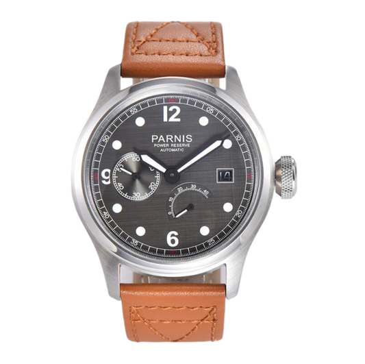 Parnis 46.5mm Automatic Men's Watch Power Reserve Calendar, Water Resistant