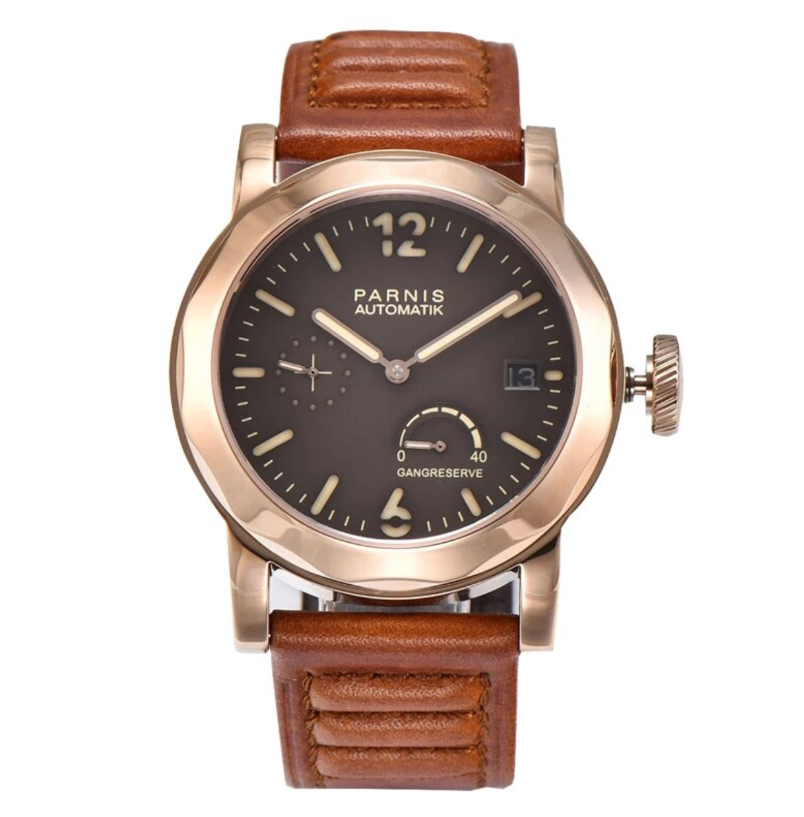 Parnis 43mm Rose Gold Case Mechanical Watch Automatic Waterproof Power Reserve